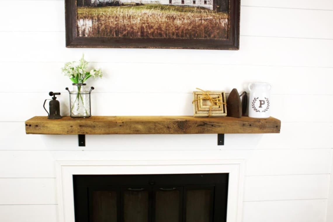 Modern Timber Craft Reclaimed Wood Floating Wall Shelf | Solid Rustic American Barnwood, Floating Shelf Brackets | 2.75" Thickness | 36" L x 10" D, Jacobean, Planed and Sanded, 3 Pack