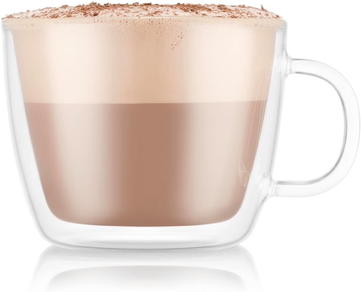 Bodum 15oz Double Wall Latte Mug, High-Heat Borosilicate Glass, Set of 2, Clear