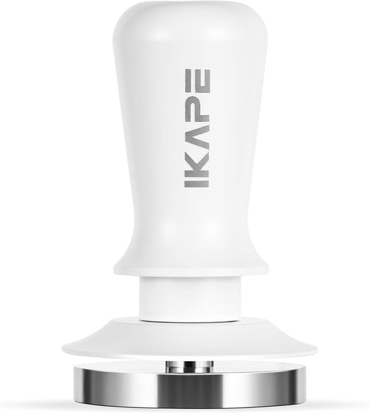 IKAPE 58.5mm Espresso Tamper, Premium Barista Coffee Tamper with Calibrated Spring Loaded, 100% Stainless Steel Base Tamper (White)