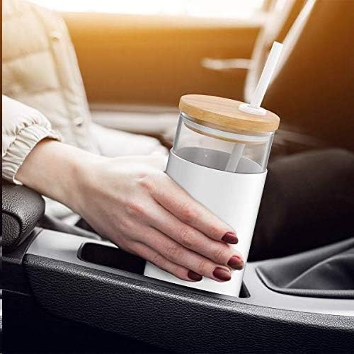 Tronco 20oz Glass Tumbler Glass Water Bottle Straw Silicone Protective Sleeve Bamboo Lid - BPA Free (Mixed color/8 Pack)