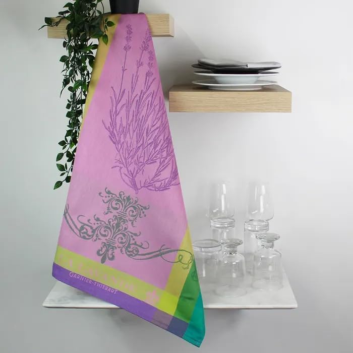 Garnier Thiebaut Lavande Mauve (Purple Lavender) French Kitchen Towel 22"x30", Cotton, Jacquard