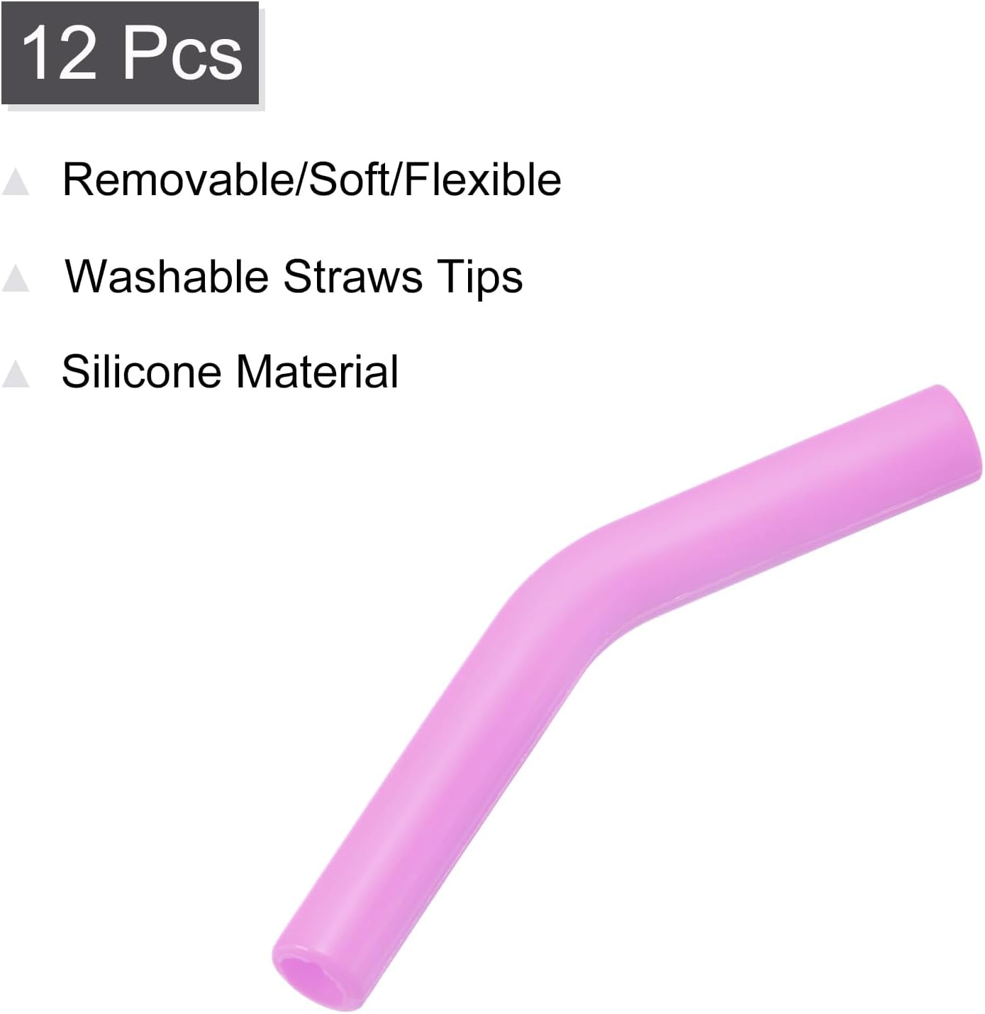 uxcell 12pcs Silicone Straw Tips, Silicone Straw Elbows Tip, Soft Reusable Metal Straw Covers Fit for 6mm/0.24" OD Stainless Steel Straws, Light Purple
