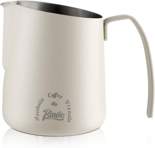 Milk Frothing Pitcher 750ML - Espresso Steaming Pitcher with Large Handle and Scale,Stainless Steel Milk Frothing Cup for Cappuccino, Latte Art,Coffee Machine Accessories (White)