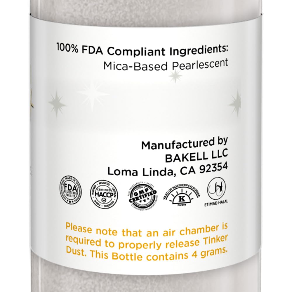 Bakell - White Tinker Dust (4g, 1x Mini Spray Pump) Edible Glitter for Food, Desserts, and Beverages!