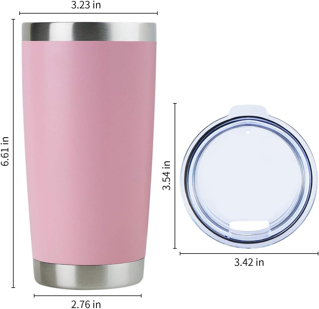 DOMICARE 20oz Stainless Steel Tumbler Bulk with Lid, Double Wall Vacuum Insulated Travel Mug, Powder Coated Coffee Cup, Pink, 8 Pack