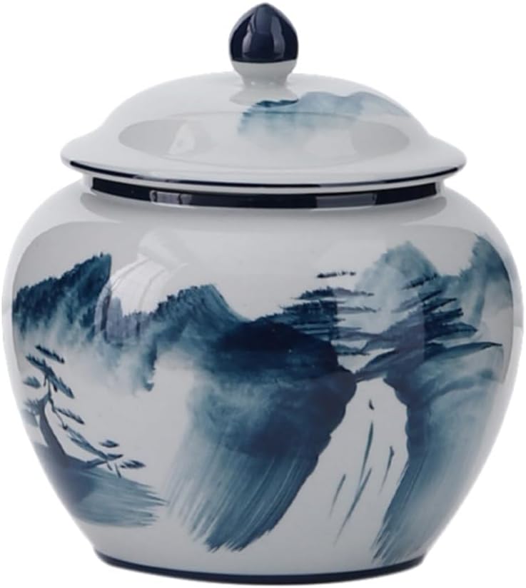 5 inches Ginger jar Lid- blue mountain decorative Ceramic Ginger jar vase with Lid， chinoiserie gift small jars for Home decor/jewelry/Tea/coffee beans/Storage