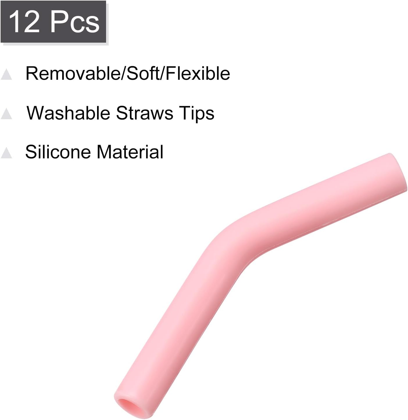 uxcell 12pcs Silicone Straw Tips, Silicone Straw Elbows Tip, Soft Reusable Metal Straw Covers Fit for 8mm/0.31" OD Stainless Steel Straws, Light Pink