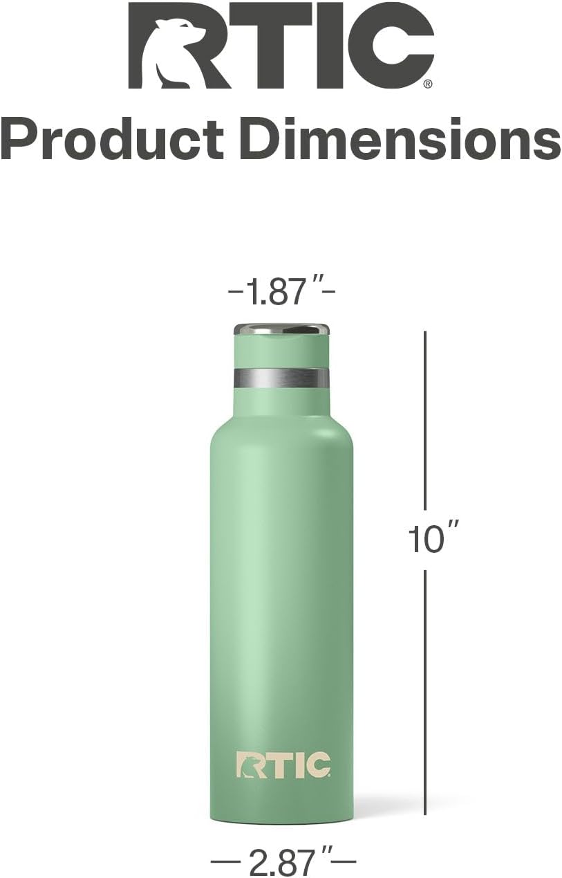 RTIC 20oz Journey Bottle Metal Stainless Steel Vacuum Insulated, BPA Free, Reusable, for Water, Hot and Cold Drinks, Travel, Sports, Camping, Sage