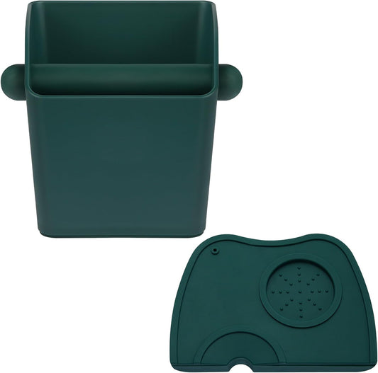 Large Square Knock Box Shock-absorbent Knock Box Espresso with Removable Knock Bar and Non-Slip Base Espresso Accessories for Home/Office (Large Green Knock Box with Tamper Mat)