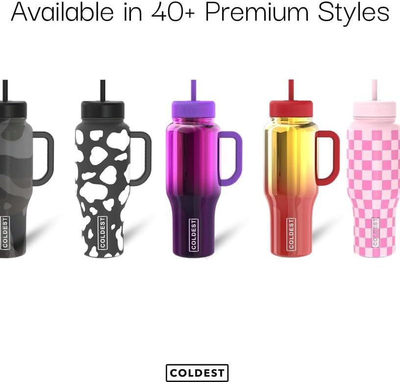 Coldest 40 oz Tumbler with Handle and Straw, 100% Leak Proof Insulated Tumbler with Lid and Straw (3 Lids), Stainless Steel Tumblers for Women & Men, Cup Holder Friendly, 36 oz (Saving Private Camo)
