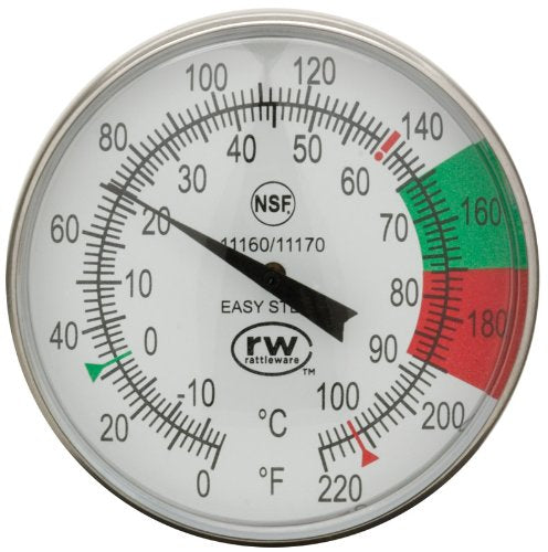 Rattleware 7-Inch Dial Thermometer Kit, Stainless Steel Easy Steam Probe with 1.75-Inch Dial NSF Approved Calibration Tool and Adjustable Clip for Barista Milk Temperature Control