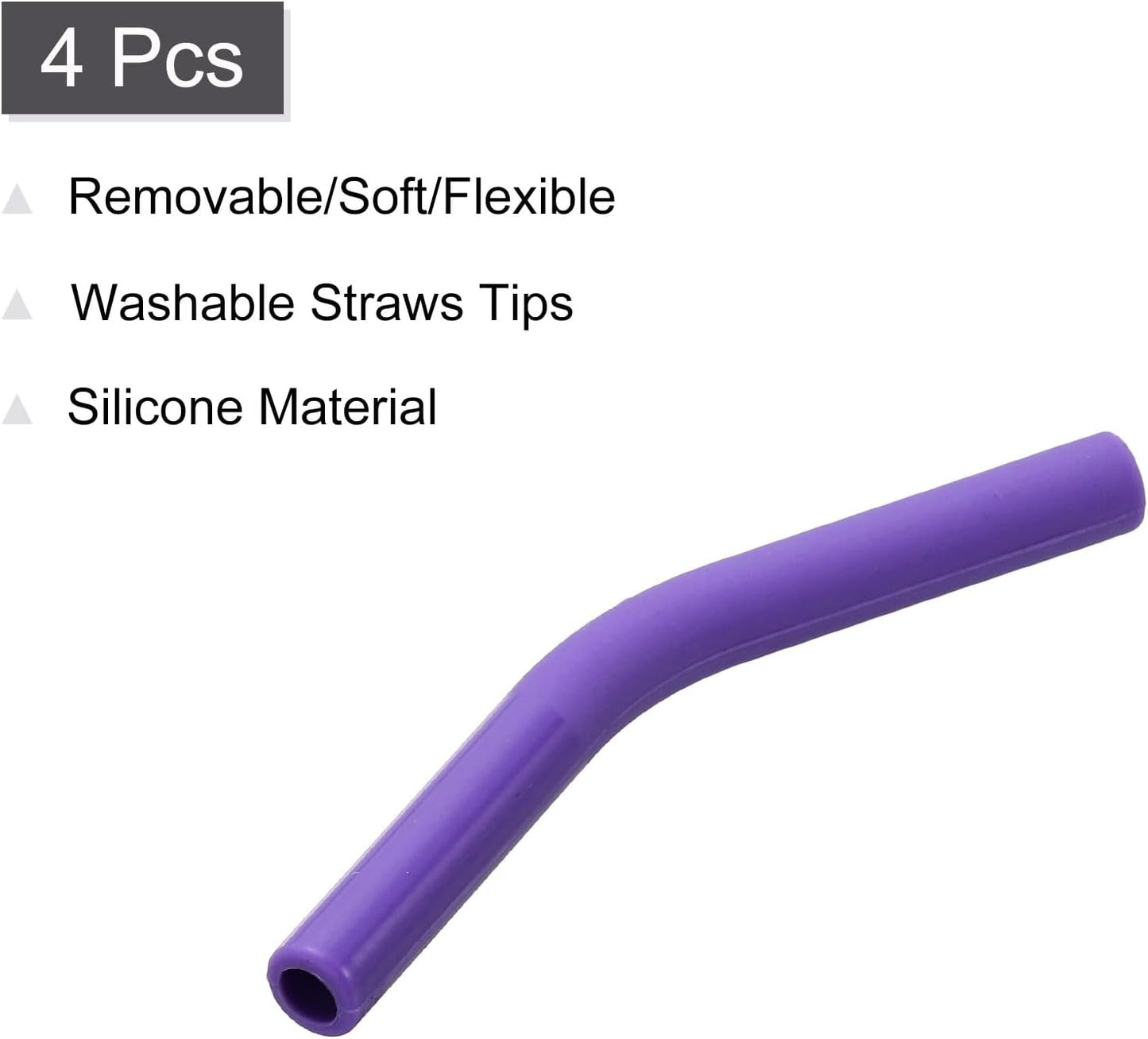 uxcell 4Pcs Silicone Straw Tips, Silicone Straw Elbows Tip, Soft Reusable Metal Straw Covers Fit for 6mm/0.24" OD Stainless Steel Straws, Purple