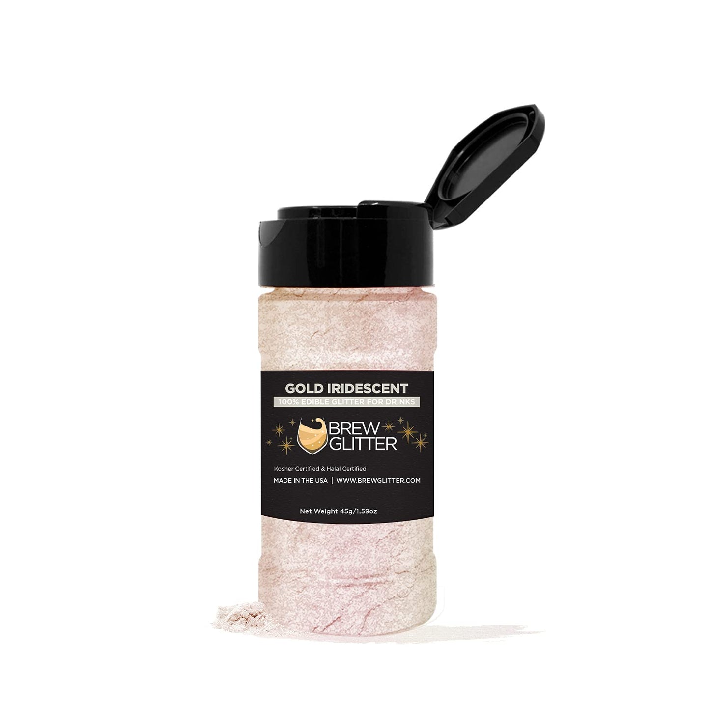 BREW GLITTER Edible Glitter For Drinks, Cocktails, Beer, Garnish Glitter & Beverages | KOSHER & HALAL Certified | 100% Edible & Food Grade | Vegan, Gluten, Nut Free (45g Shaker, Gold Iridescent)