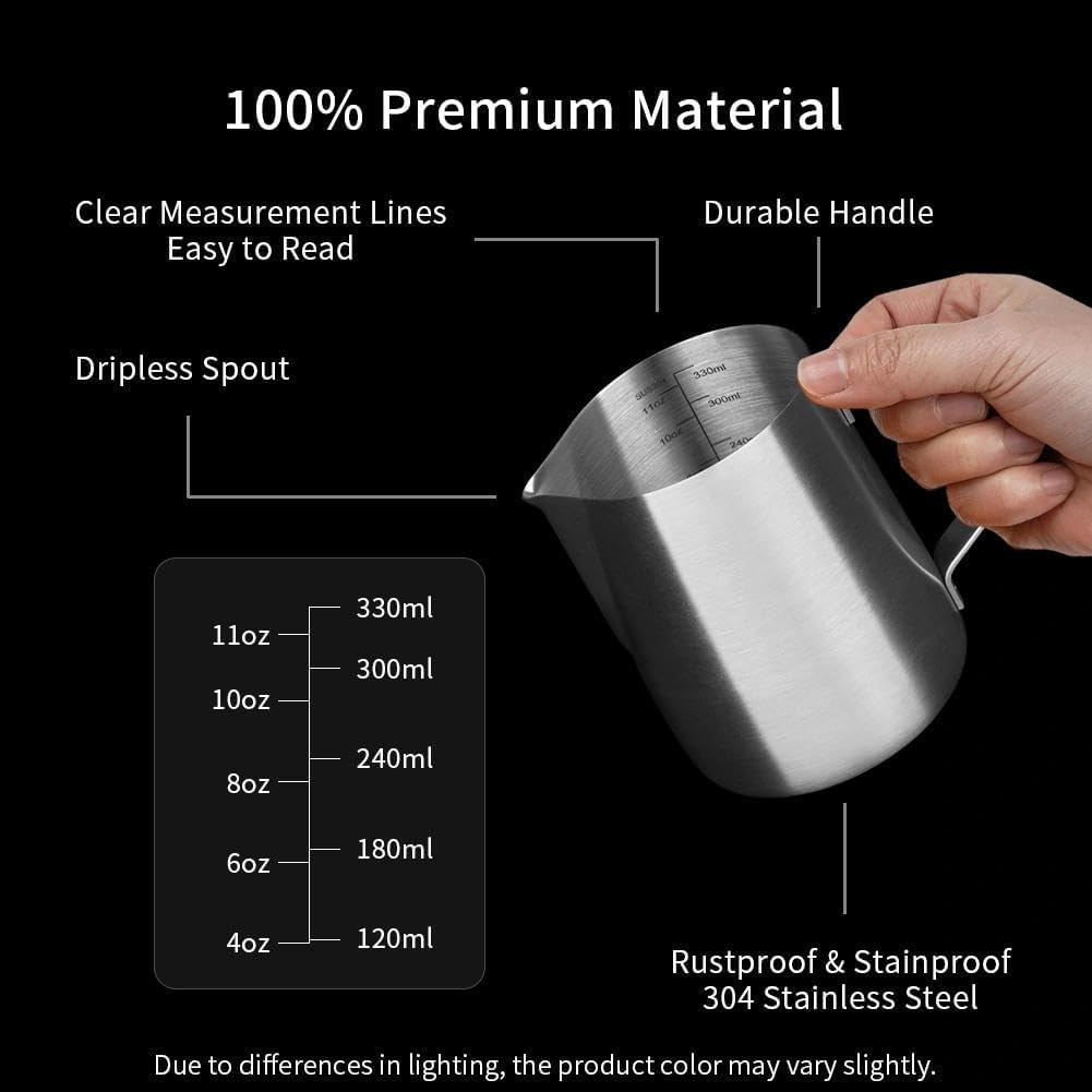 watchget Stainless Steel Milk Frothing Pitcher 12oz/350ml - Espresso Steaming Pitcher for Cappuccino, Latte Art, Coffee Machine Accessories Milk Jug Milk Frother Cup, Matt Silver
