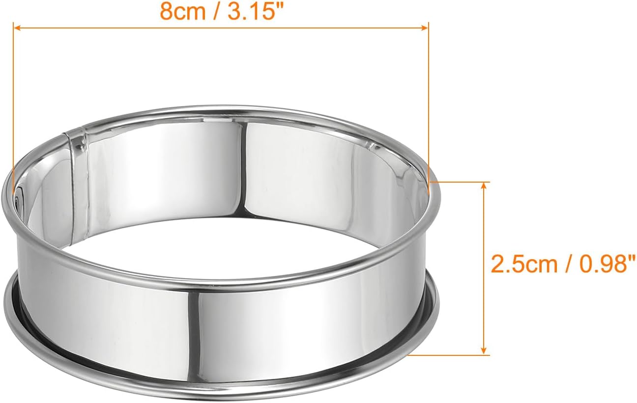 HARFINGTON 6pcs Crumpet Rings 3.15" Nonstick Round Cake Ring Stainless Steel Double Rolled English Pastry Rings for Kitchen Baking Crumpet Dessert, Silver