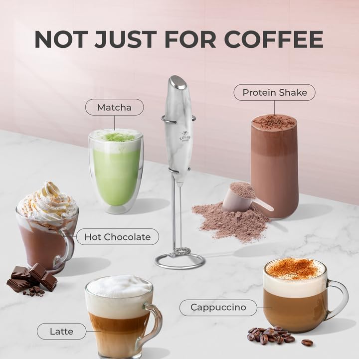 Zulay Kitchen Powerful Milk Frother Wand With 4 AA Duracell Batteries - Ultra Fast Handheld Drink Mixer - Electric Whisk Foam Maker for Coffee, Lattes, Cappuccino, Matcha & Creamer -