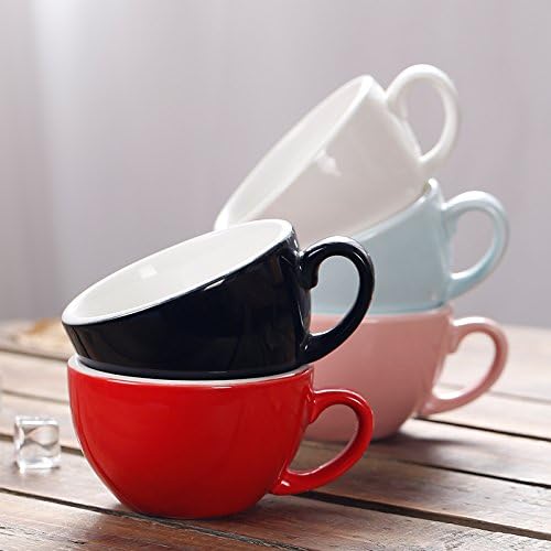 Americano Coffee Cup and Saucer Latte Art Cappuccino Barista Cups, New Bone China Coffee Shop (Glossy Pink, 8.5 oz)