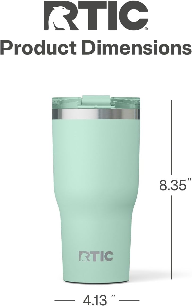 RTIC 30oz Essential Tumbler with Lid, Insulated, Stainless Steel, Metal, Double Wall Vacuum-Insulation, Ceramic Lined, Travel Cup for Iced Coffee, Tea, Hot and Cold Drink, Fresh Mint