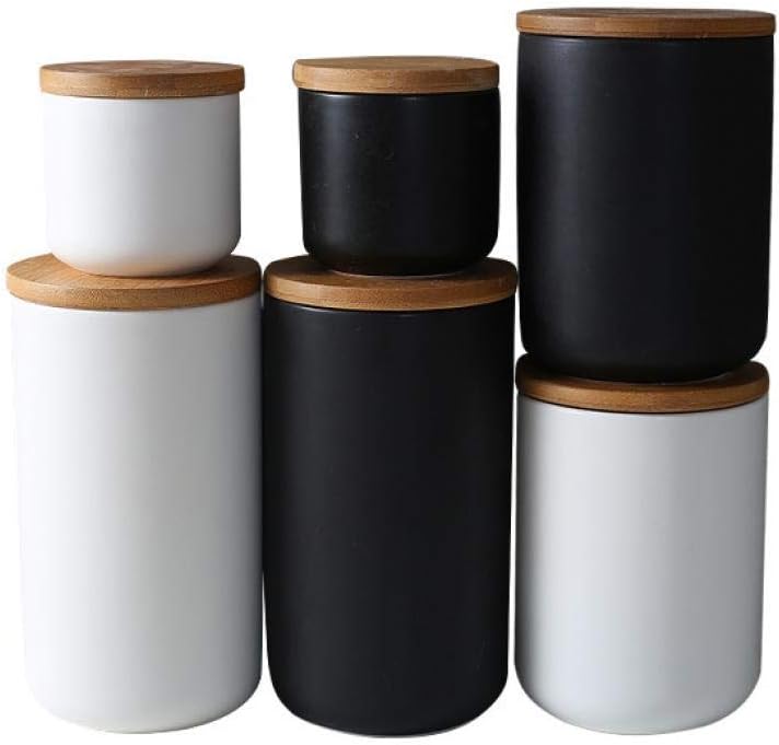 jessie Ceramic Storage Containers with Airtight Seal Bamboo Lids Kitchen Canisters for Tea Spice Seasoning Sugar Coffee (white, 260ml/9 oz)