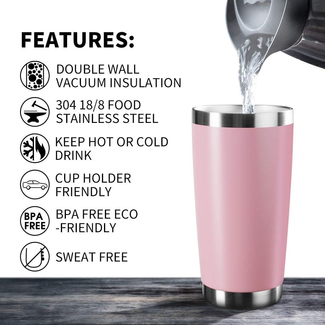 20oz Tumbler Stainless Steel Vacuum Insulated Mug with Lid, Double Wall Travel Mug, Durable Powder Coated Coffee Cup, Suitable for Ice Drinks and Hot Beverage (Pink 12pack)