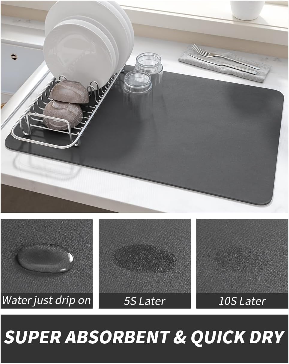 AMOAMI Coffee Mat - Hide Stain Rubber Backed Absorbent Dish Drying Mat for Kitchen Counter - Fits Under Coffee Maker or Machine