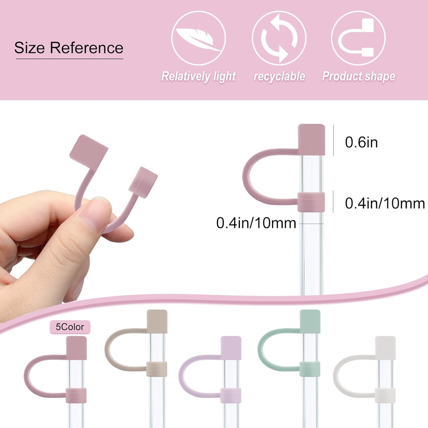 Velaco 5Pcs 0.4in/10mm Diameter Silicone Straw Covers Cap Compatible with Stanley 20 30&40 Oz Cup, Straw Toppers for Stanley 40 Oz Tumbler with Handle, Dust-Proof Straw Caps for Water Bottle