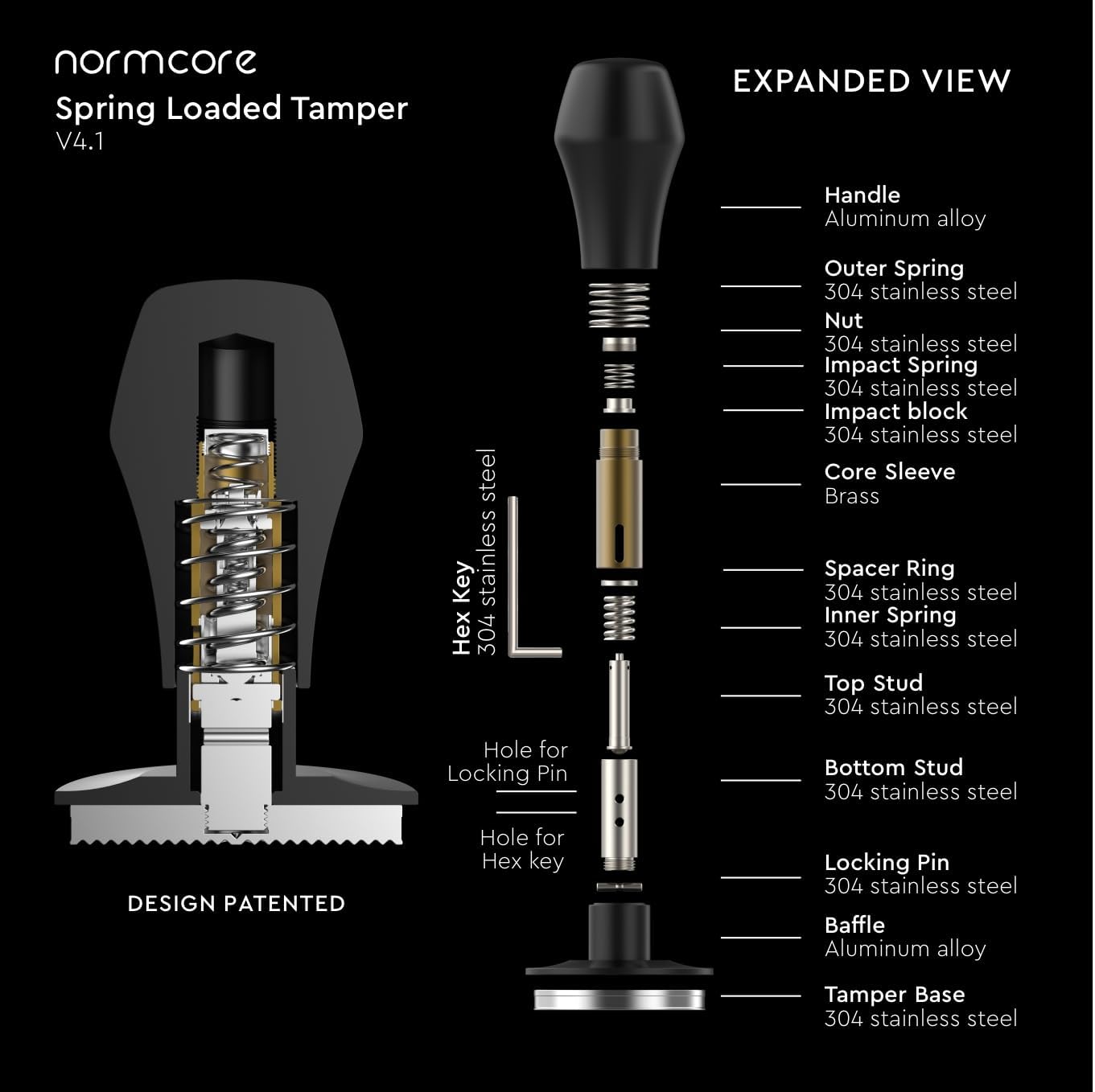 Normcore 58mm Coffee Tamper V4.1 with Click Sound Feedback, Spring Loaded Tamper With Flat Base, Compatible with 58mm Standard Baskets, Anodized Aluminum Handle, Silver