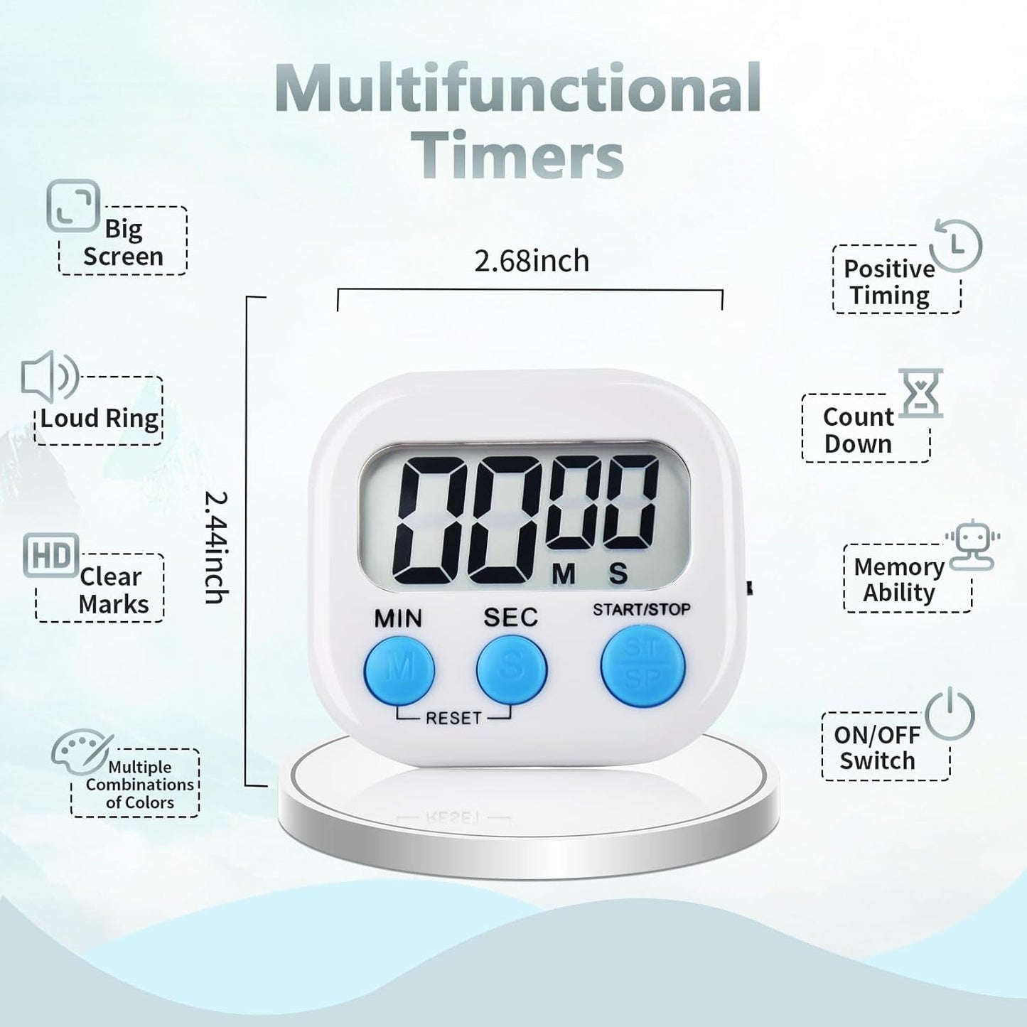 4 Pack Digital Kitchen Timer Magnetic Digital Timer with Big Display Loud Ring Cooking Timers for Cooking, Game, Gym, Break Time, Classroom(4, Pink, Green, Orange, White)