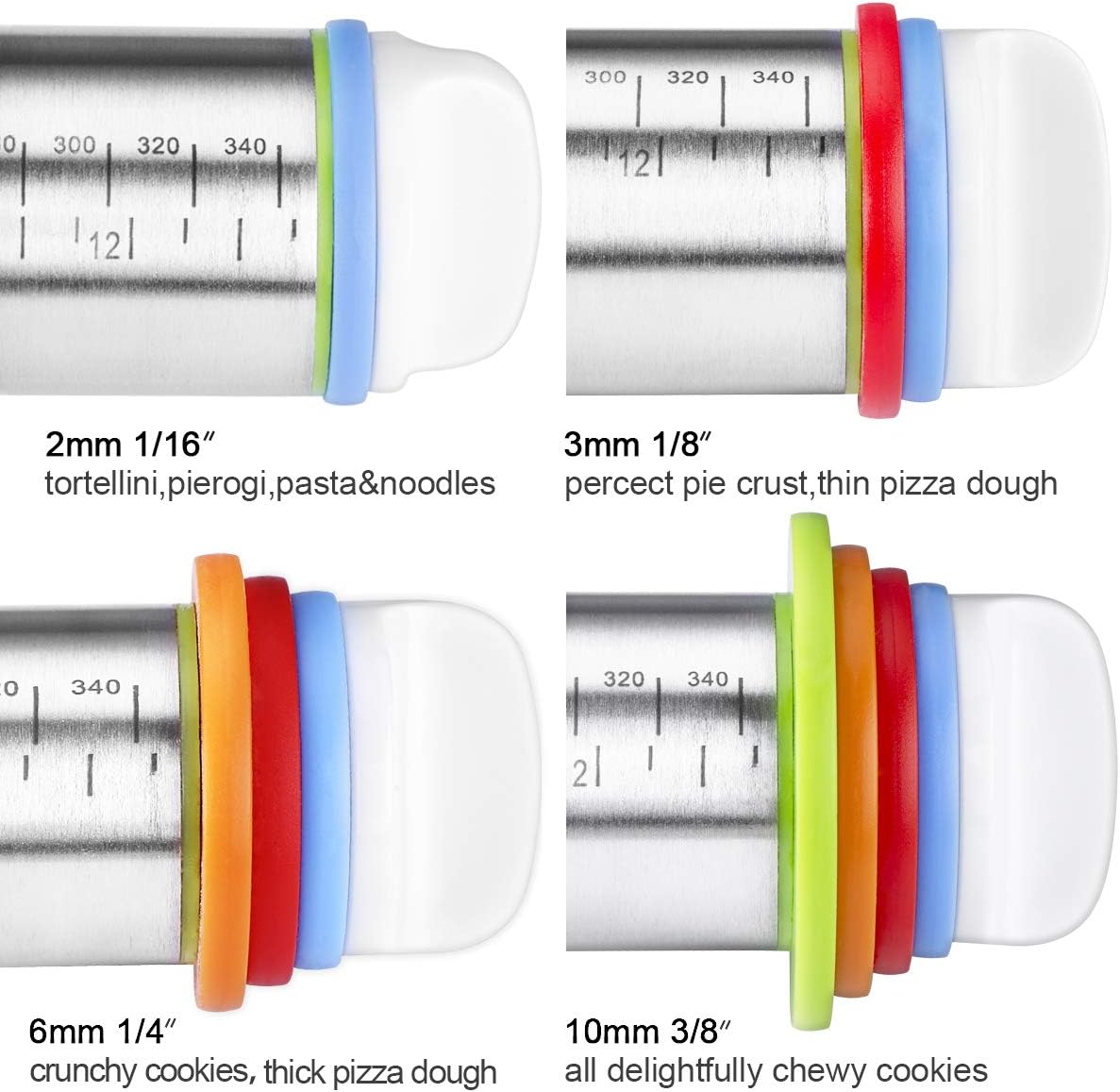 Rolling Pin and Pastry Baking Mat Set, Rolling Pins with Adjustable Thickness Rings, Stainless Steel Dough Roller for Baking Fondant, Pizza, Pie, Pastry, Pasta, Cookies (Purple)