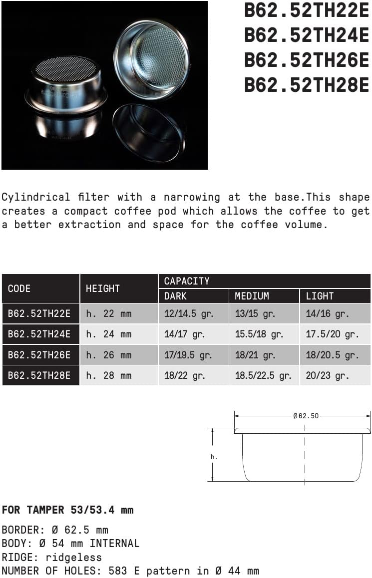 IMS Precision 14 g filter basket B62.52TH22E compatible with 54mm Breville Sage Espresso machines Express, Bambino, Bambino Plus, Barista Pro, other.