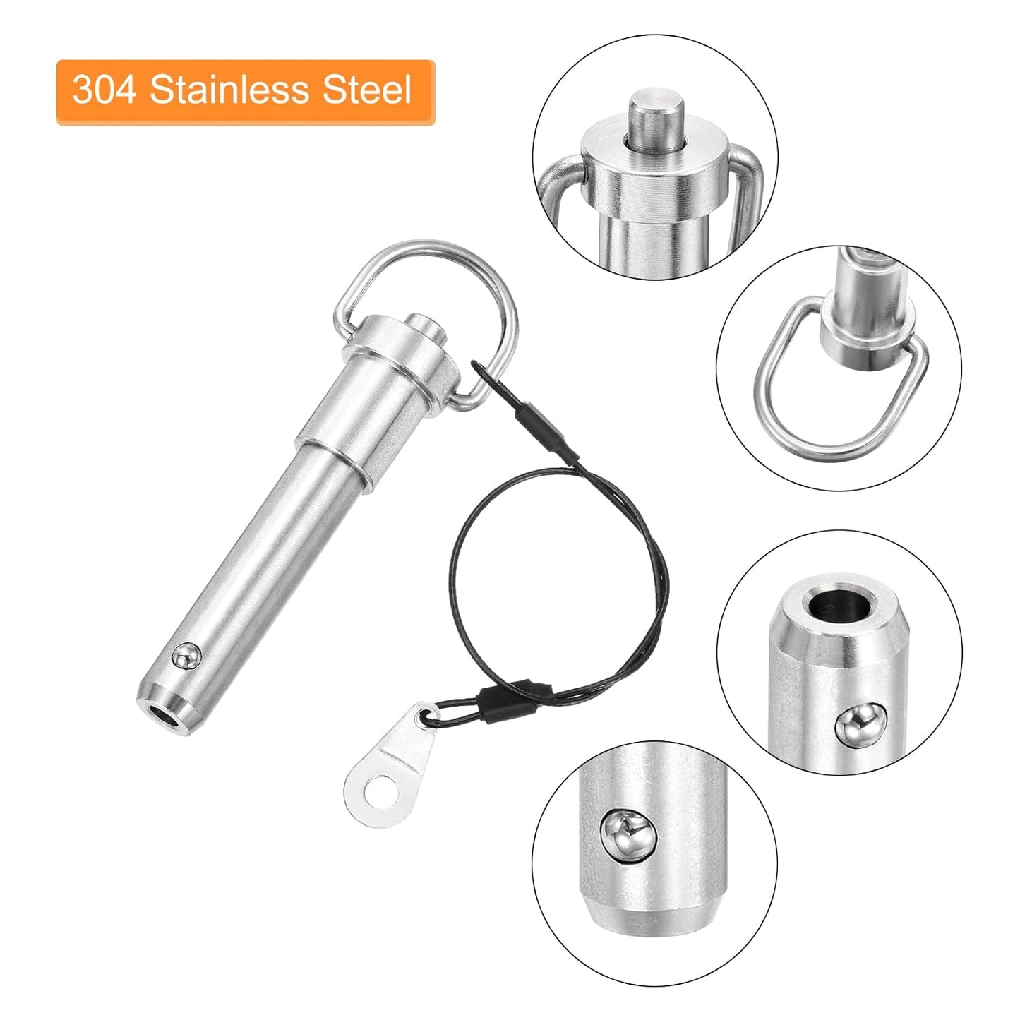 uxcell 2 Pcs Quick Release Pin, 1/2" x 1.5"(Dia. x L) Push-Button Ball Locking Pin 304 Stainless Steel Ring Handle Locking Pin with Wire for Audio Bimini Top Marine, Silver