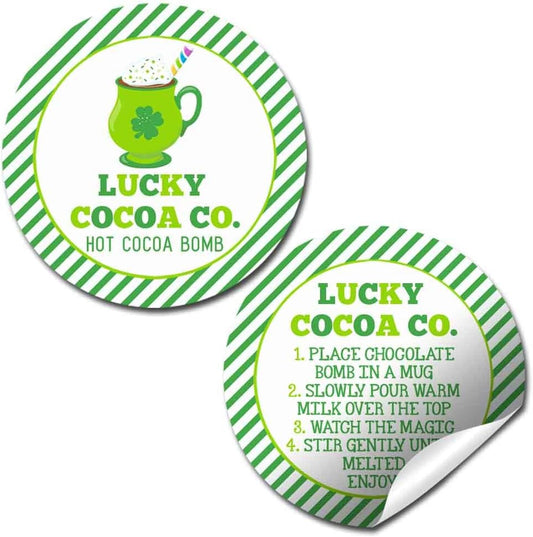 Lucky Cocoa Co. Festive Mug Themed St. Patrick's Day Hot Cocoa Bomb Packaging Sticker Labels, Total of 40 2" Circle Stickers (20 Sets of 2) by AmandaCreation