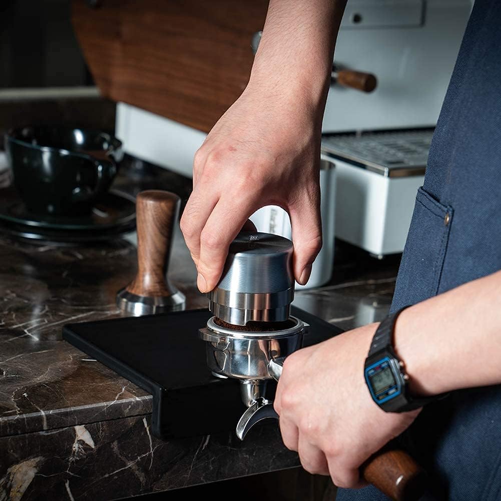 watchget Espresso Tamping Mat, Coffee Tamper Mat, Black Food Grade Silicone Pad, 8Inch X 6Inch Coffee Tamping Mat, Portafilter Mat For Barista Espresso Machine Accessory, Waterproof and Heat Resistant