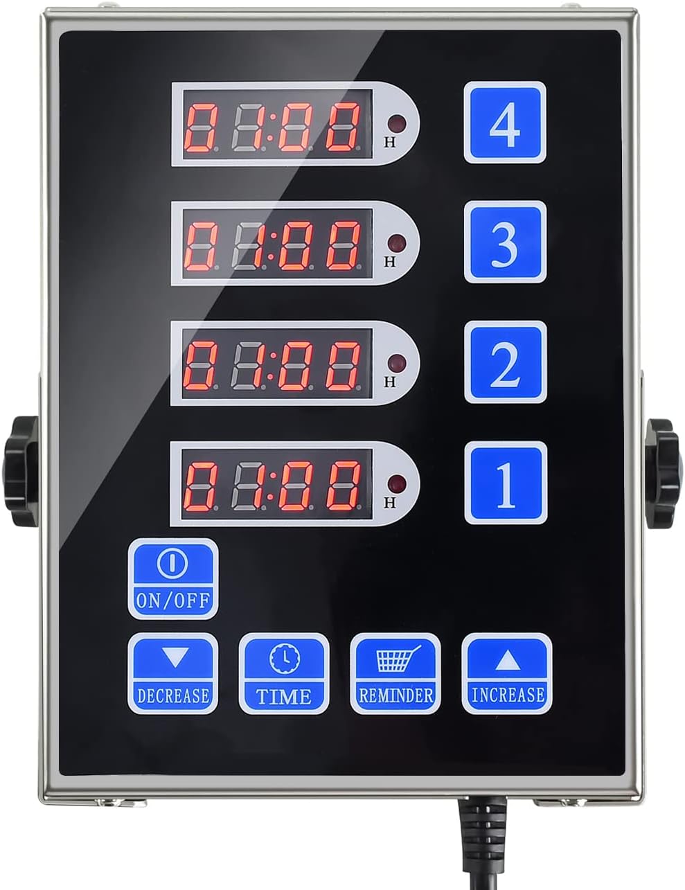 Kitchen Timers for Cooking – 4 Channel Commercial Kitchen Timer Restaurant Kitchen Supplies – Stainless Steel LED Technology Kitchen Timer Digital – Reminder Function, Loud Alarm, Black