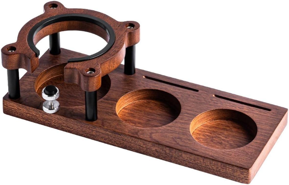 Adjustable Wooden Espresso Tamping Station, Coffee Tamper Base Portafilter Holder Compact Tamping Station Sapele Wood Coffee Portafilters Stand Base (A)