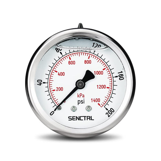 SENCTRL 0-200 Psi Glycerin Liquid Filled Pressure Gauge, 2.5" Dial Size, 1/4" NPT Back Mount, Stainless Steel Case, for Water Oil Pressure Test in Pipe Pool Pump Sand Filter Air Compressor