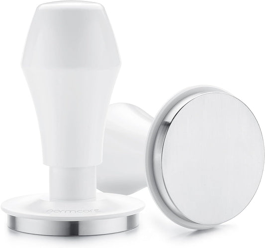 Normcore 58mm Espresso Tamper V4, Spring Loaded Coffee Tamper With Stainless Steel Flat Base Fits 58mm Standard Baskets, 15lb / 25lb / 30lbs Replacement Springs, Non-stick coating White