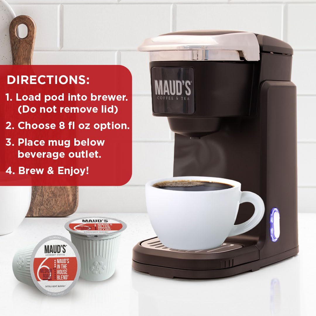 Maud's Medium Roast Coffee Pods, 18 ct, Recyclable Single Serve Pods – 100% Arabica Coffee, Compatible with Keurig K Cups Maker