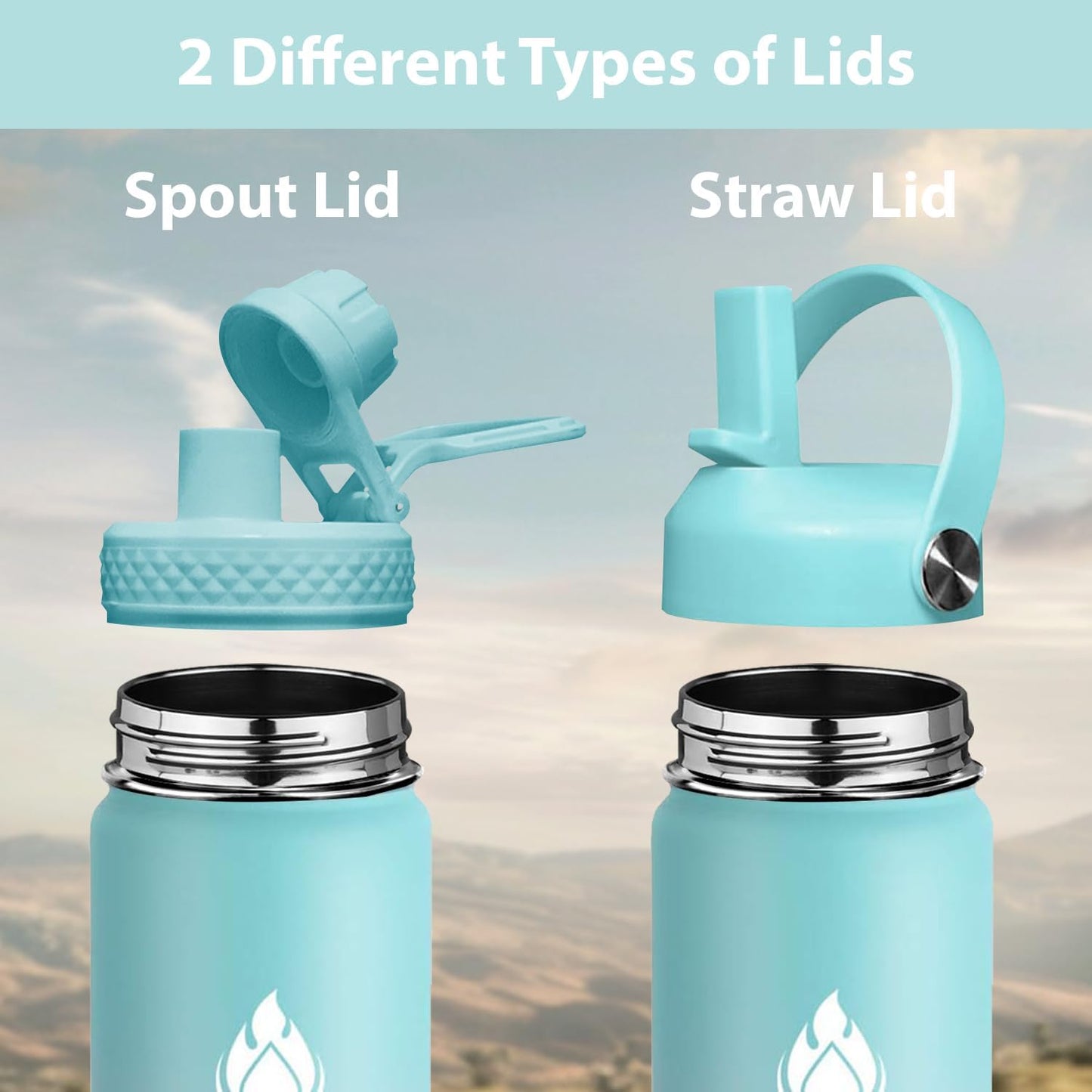 SENDESTAR Stainless Steel Wide Mouth Water Bottle 24oz Double Wall Vacuum Insulated Leak Proof Bottle with New Flex Straw Lid & Spout Lid