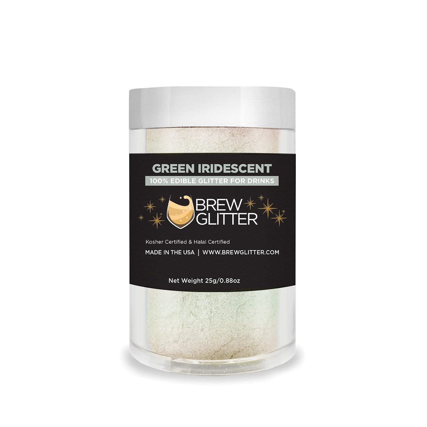 Green Iridescent BREW GLITTER Edible Glitter For Drinks, Cocktails, Beer, Garnish Glitter & Beverages | KOSHER & HALAL Certified | 100% Edible & Food Grade | Vegan, Gluten, Nut Free (25g, Green Iridescent)