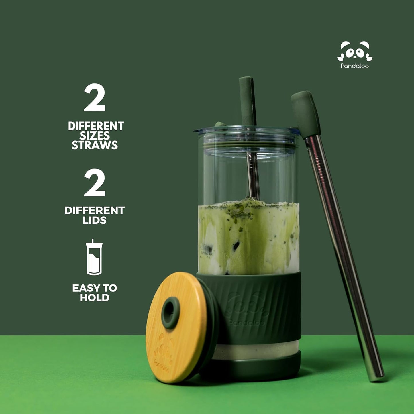 Pandaloo® Glass Cups With Lids and Straws -20 Fl Oz- Perfect Size Iced Coffee Cup - Smoothie Cup With Bamboo Lid and On the go Lid - Glass Tumbler With Straw (1 Count (Pack of 1), Lilac Rhapsody)