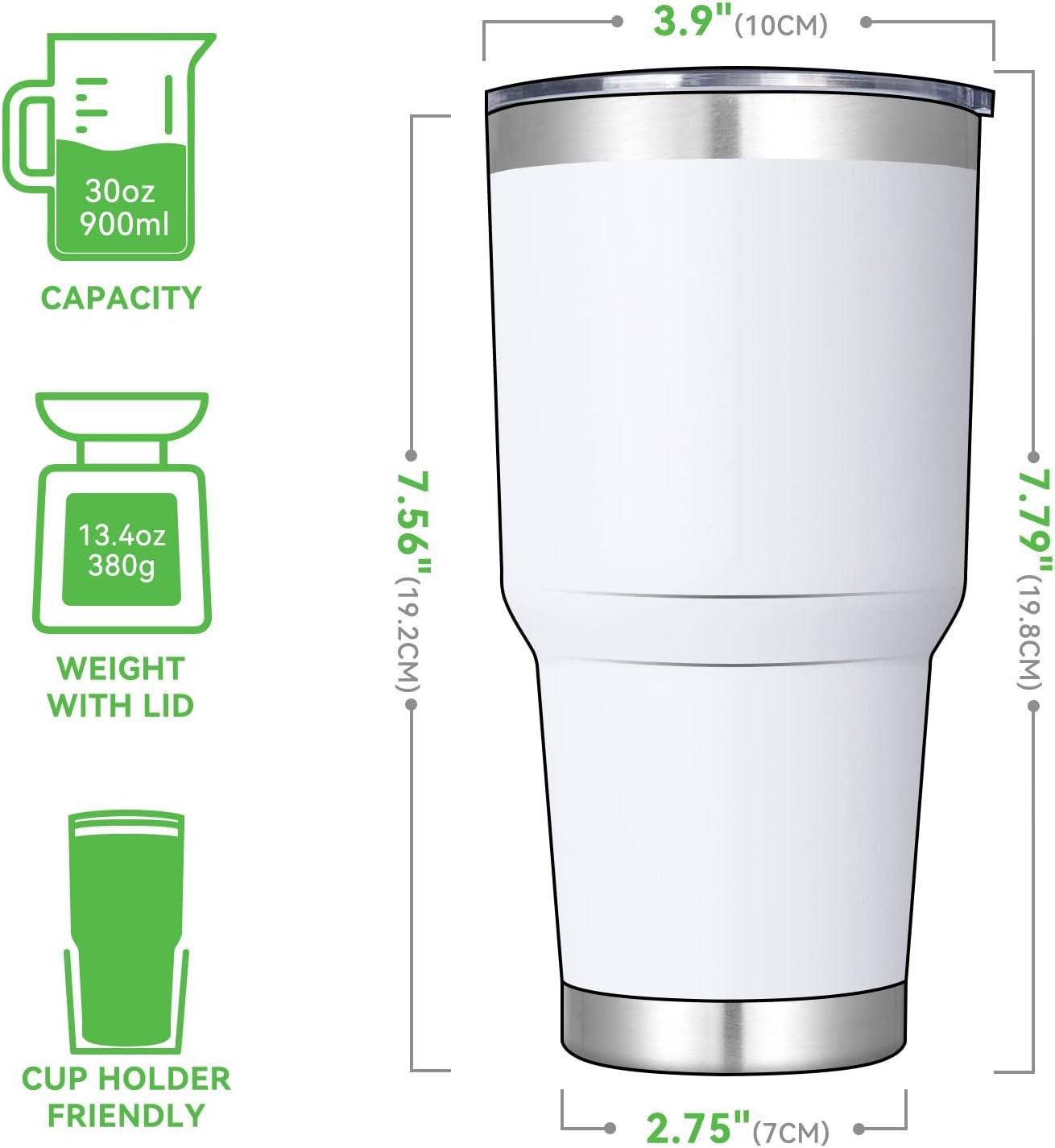 DOMICARE 30 oz Tumbler with Lid and Straw, Stainless Steel Tumblers Bulk, Insulated Vacuum Double Wall Travel Coffee Mug, Durable Powder Coated Tumbler Cups (White, 12)