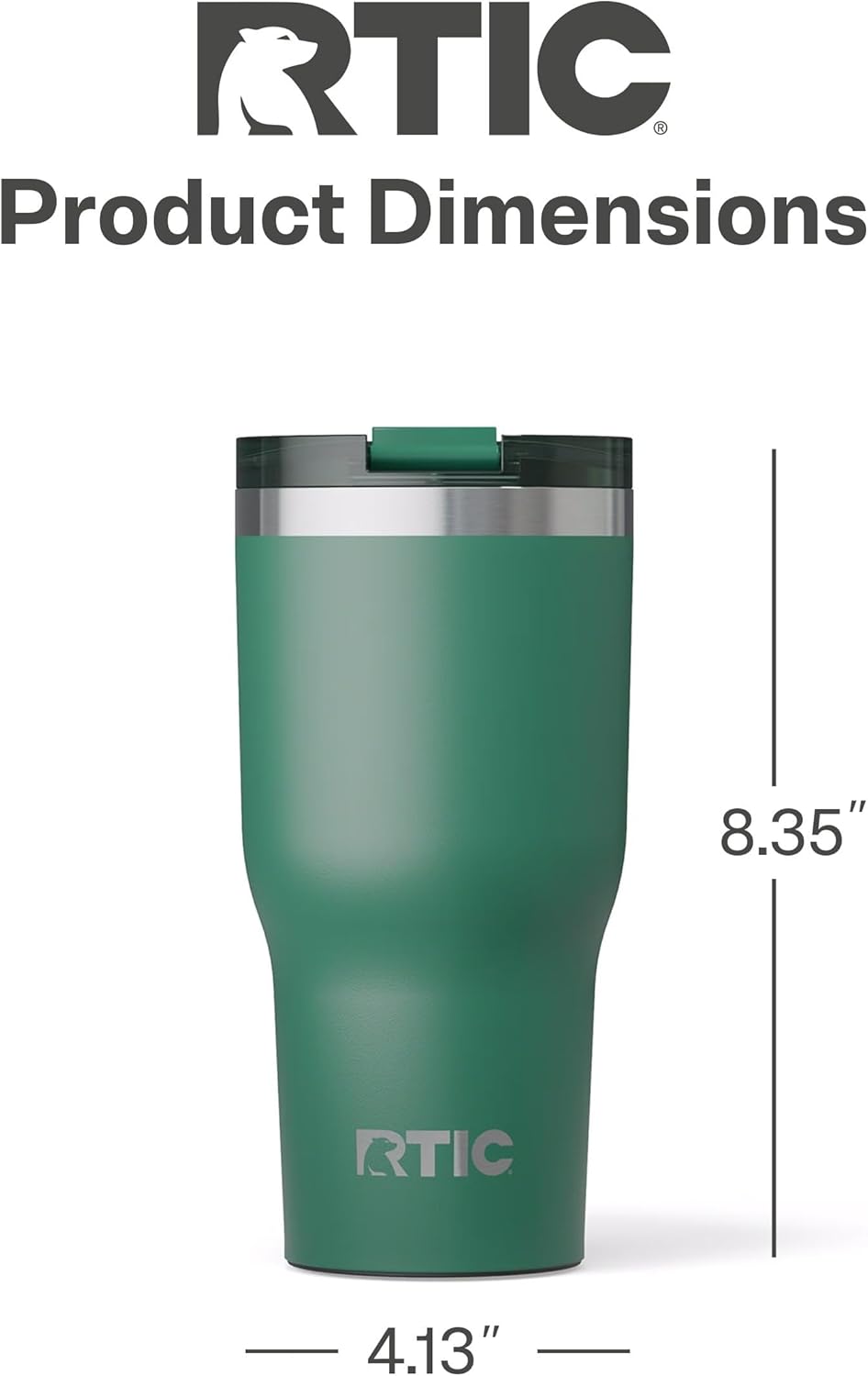 RTIC 30oz Essential Tumbler with Lid, Insulated, Stainless Steel, Metal, Double Wall Vacuum-Insulation, Ceramic Lined, Travel Cup for Iced Coffee, Tea, Hot and Cold Drink, Pine Tree
