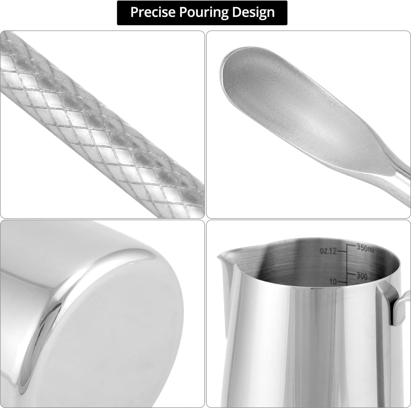 QWORK 2 Pack Milk Frothing Pitcher with Latte Art Pen - 304 Stainless Steel, 12oz/350ML Milk Frother Cup, Milk Steaming Pitcher for Milk/Coffee/Cappuccino/Latte Art Barista