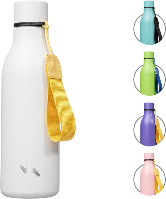 Insulated Water Bottle with Strap,18 oz Double Wall Stainless Steel Vacuum Bottles Metal Water Flask,White