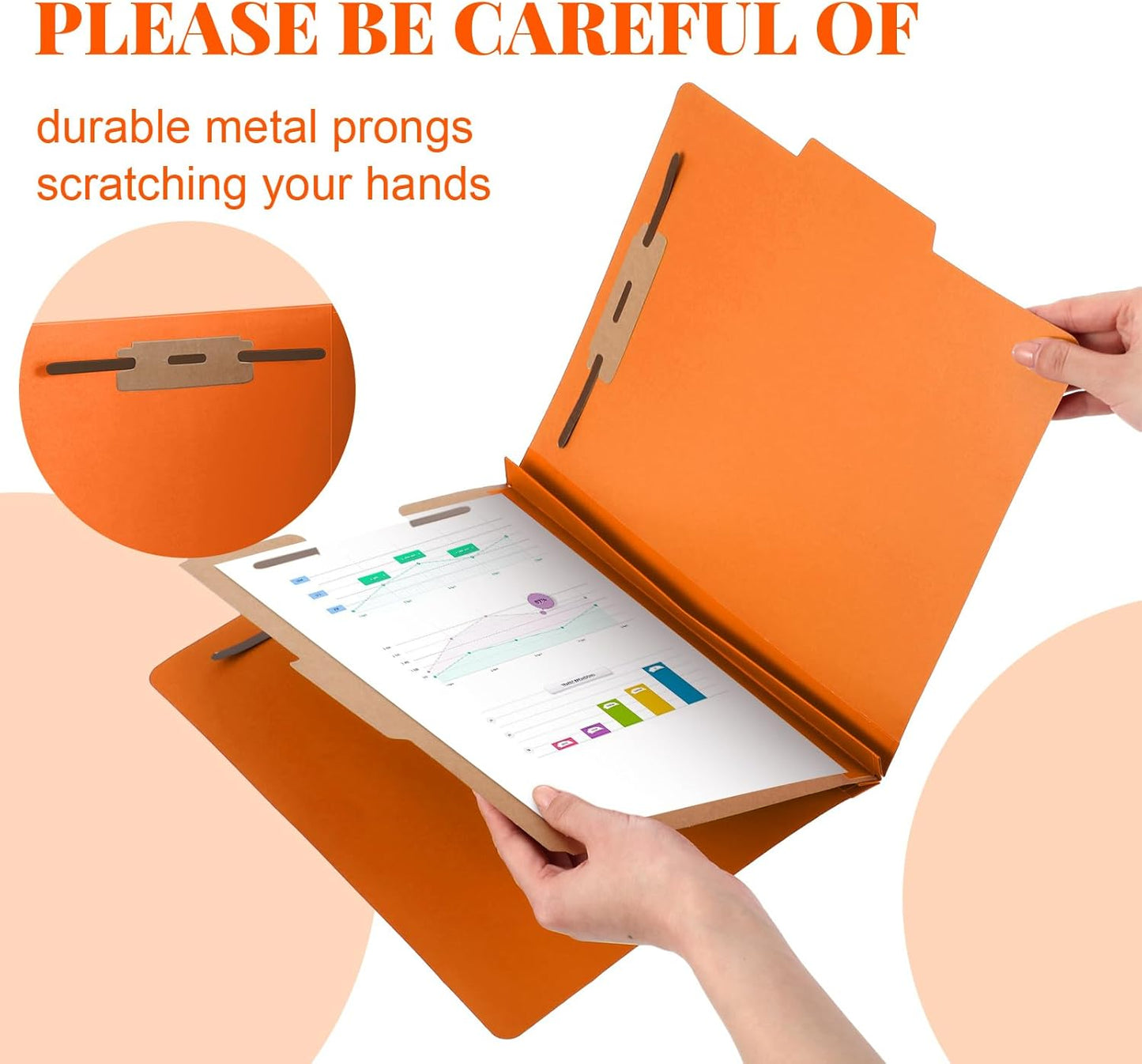 12 Pcs Classification Folders Letter Size, Back to School Supply for Teacher, Student, 1 Divider Pressboard File Folder Bulk with 2 Fasteners, 3.5 Inch Expanding File Organizer (Orange)
