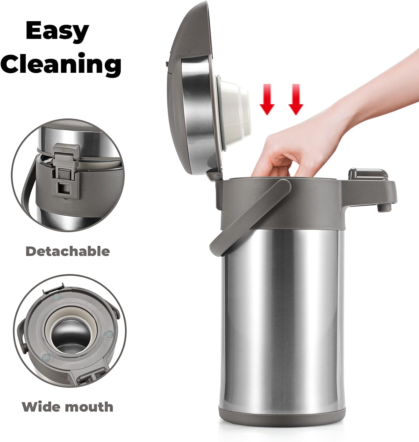 OJOJ 3L/101OZ Thermal Coffee Carafe with Pump, Thermal Beverage Dispenser, Coffee Airpot Stainless Steel Coffee Carafe for Hot Drinks Silver