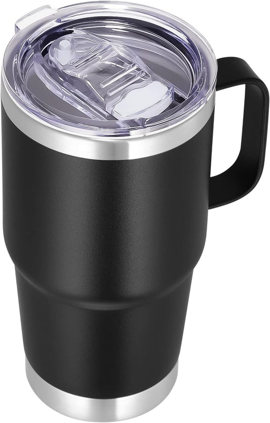 VEGOND 20 oz Tumbler with Handle Lid and Straw, Stainless Steel Insulated Travel Coffee Mug Spill Proof Double Wall Metal Tumbler Cup Keeps Drink Hot and Cold, Black 1 Pack