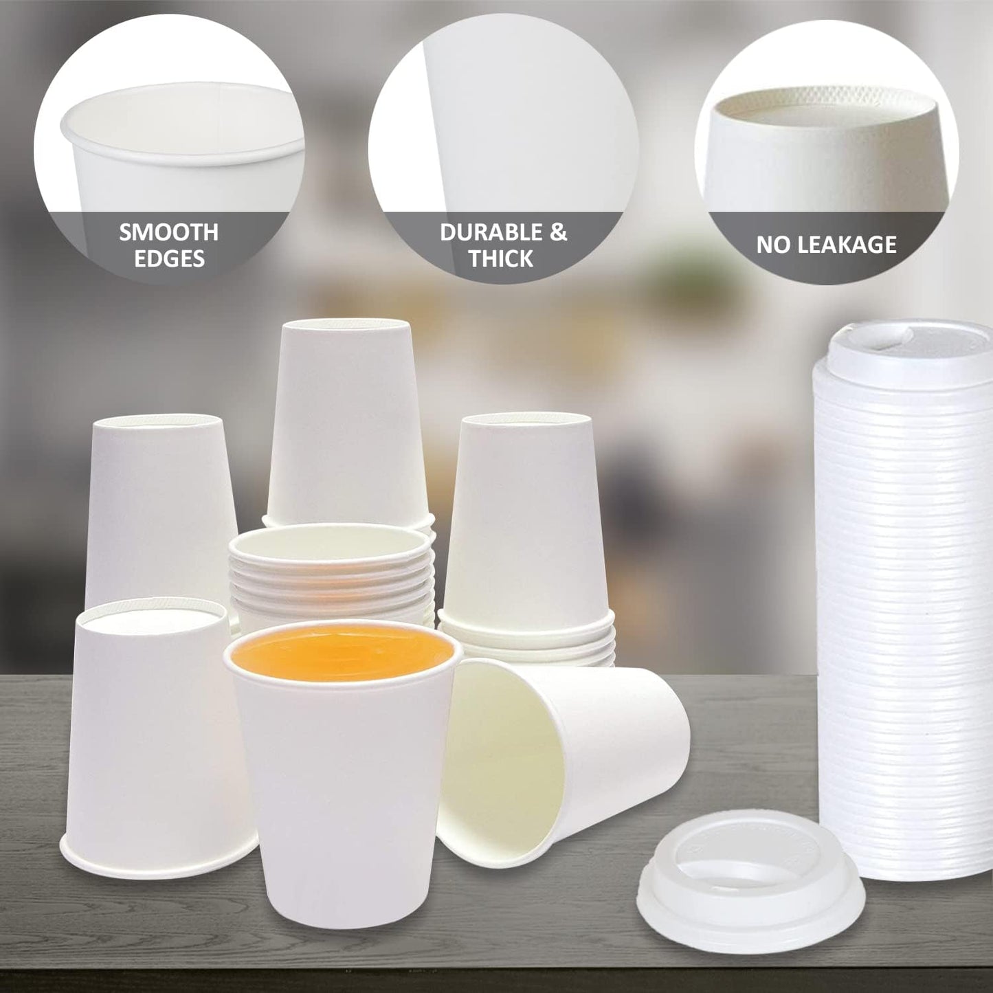Smygoods White Disposable Paper Coffee Cups with Lids (8 OZ, 50 Count) For Hot Beverages, Tea, Espresso, Cocoa - To Go Drink Containers, Café & Office