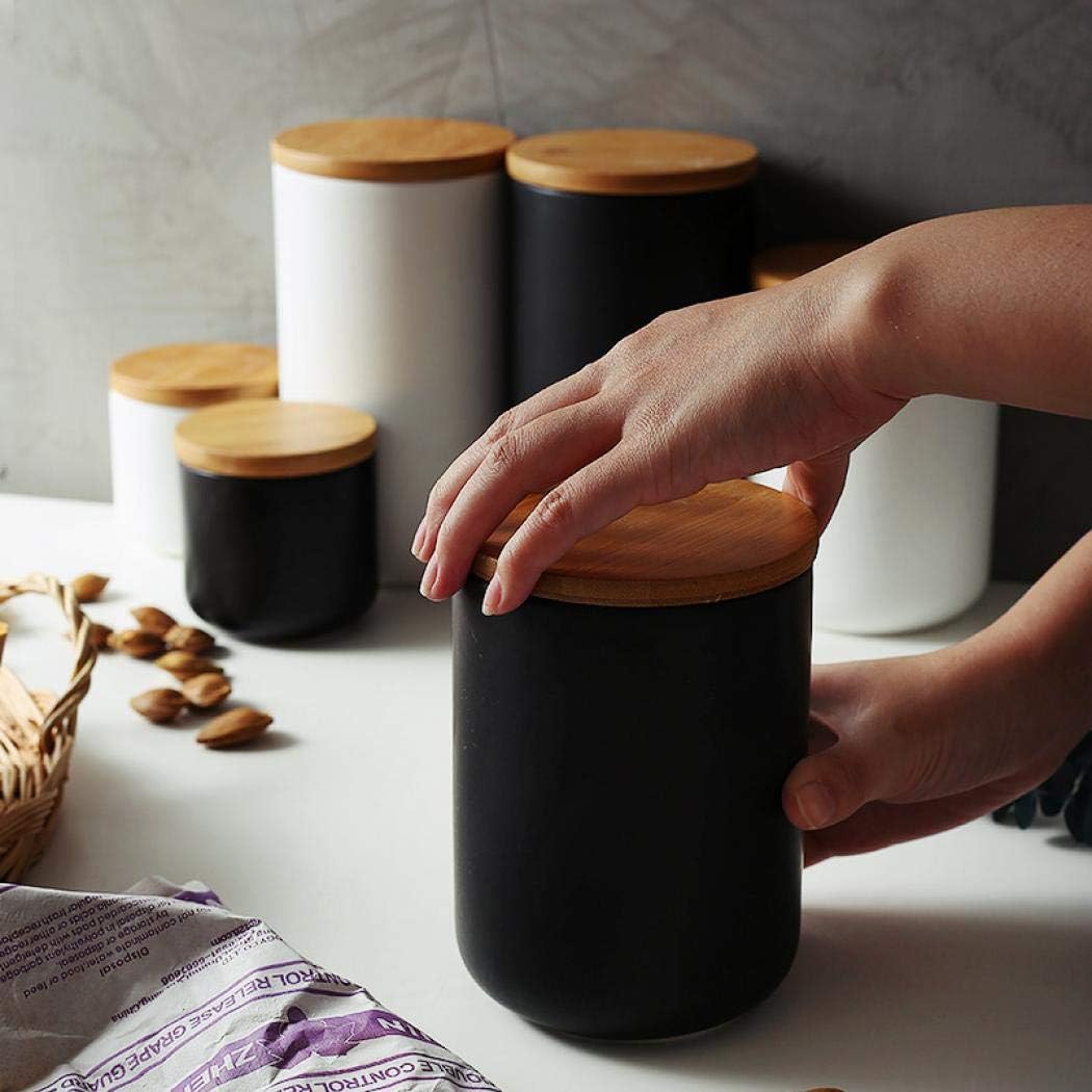 Food Storage Canister, Ceramic Kitchen Canisters with Airtight Seal Bamboo Lid, Food Storage Jar for Tea, Coffee Bean, Spice, Sugar 260ml/ 800ml/ 1000ml (800ml-10.3 x 14.5cm)